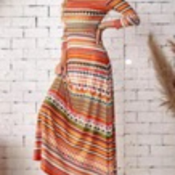 NWT - Boho Women's Dresses Multicolor Striped Crewneck Long Sleeve Dress - Picture 3 of 3